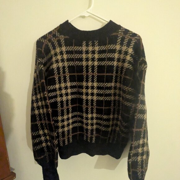 En Saison Sweater | Black Brown Plaid Crewneck Sweater - Picture 2 of 2
